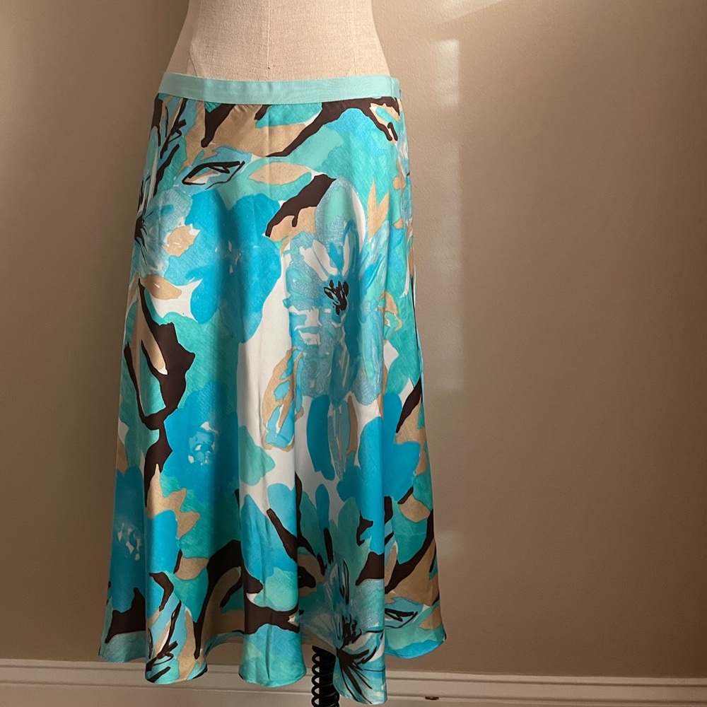 Banana Republic Blue Turquise Florida Floral Hawaii Silk Flare Skirt